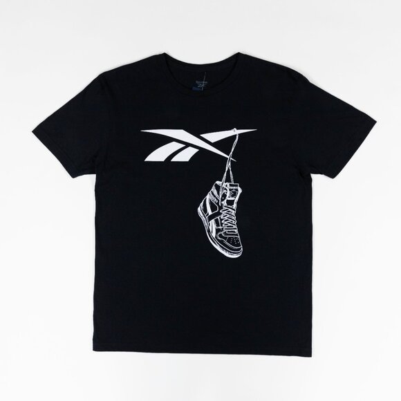 Reebok Men Practice Logo Sneaker Graphic T-Shirt Black Size XL - Picture 1 of 5